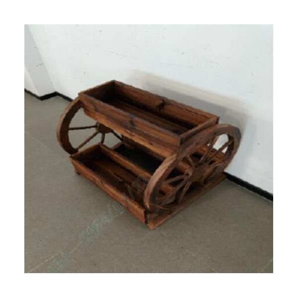Costway Fioriera Con Ruota Di Carro, Aiuola Rialzata In Legno, Vaso Da Fiori Con 3 Cassette E Fori Di Drenaggio, Aiuola Da Giardino, Rustico, Decorativo 61,5X55X62 Cm-image