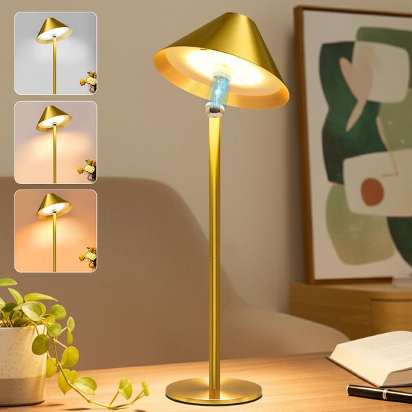 Rosikey Lampada Da Tavolo Led Senza Fili - Lampada Da Tavolo Magnetica Orientabile A 360° Con Batteria Ricaricabile - Lampada Da Comodino Dimmerabile Oro Set Da 1-image
