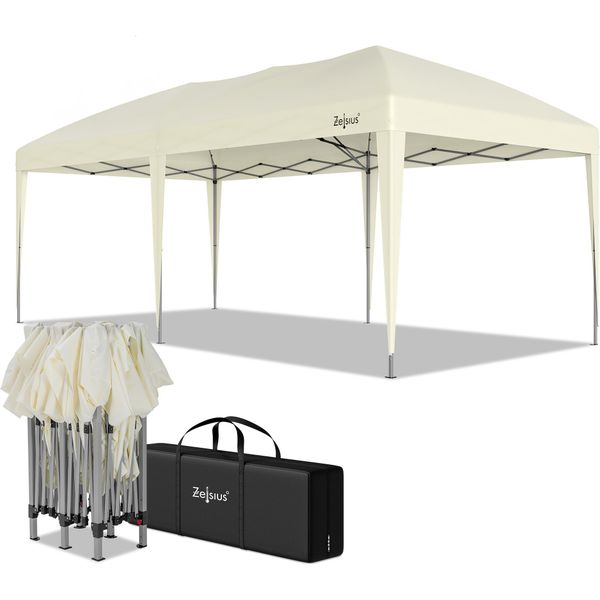 Gazebo Pieghevole Zelsius 3 X 6 M, Beige, Gazebo Pieghevole Pop-Up, Tenda Da Giardino, Tenda Per Feste Con Borsa-image