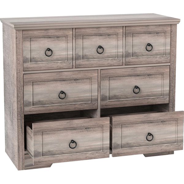 Comò Grigio In Legno, Grande Credenza Con 7 Cassetti Per Camera Da Letto, Soggiorno, Corridoio-image