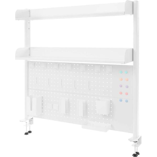 Scaffale Da Scrivania Con Pannello Forato - Organizer/Scaffale Fissabile Con Morsetti - 100×95×12,5 Cm - Salvaspazio - Richiede Montaggio - Bianco-image