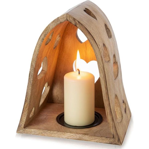 Orion | Candeliere - Portacandele Di Legno - Forma Di Cuore - 21X14,5X23,5 Cm - Legno Di Mango-image