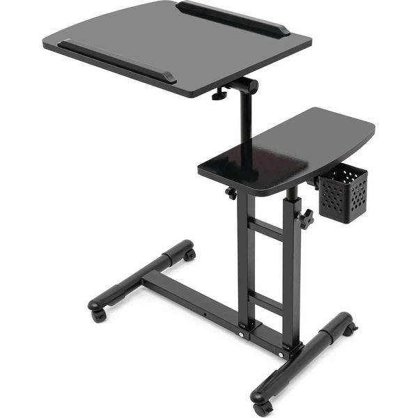 Carrello Da Salone Su Ruote - Carrello Portaoggetti Per Tatuaggi - Regolabile In Altezza Da 57,5 A 90 Cm - Piano Di Lavoro 64×40 Cm - Ruote Piroettanti - Metallo/Pannello Di Fibra/Plastica - Nero-image