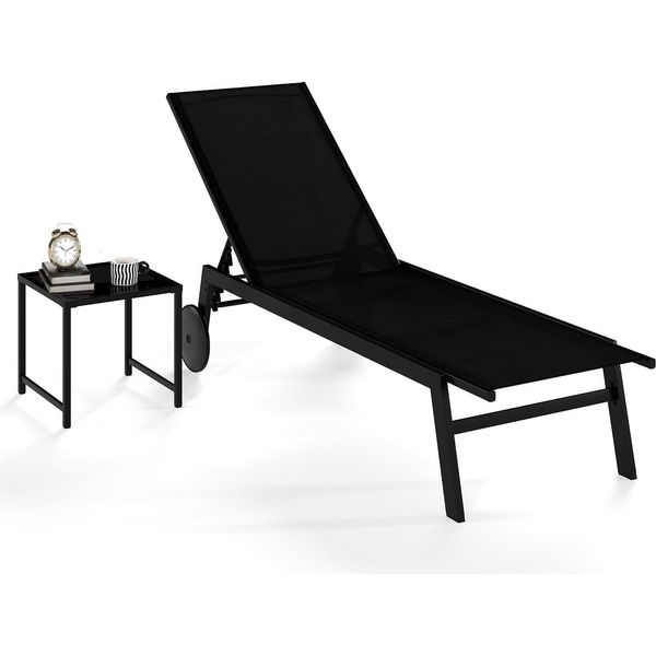 Costway Lettino Prendisole Con Tavolino, Sedia A Sdraio Da Giardino Con Schienale Regolabile, Tessuto Ad Asciugatura Rapida E Rotelle, Lettino Con Rotelle Fino A 150 Kg-image