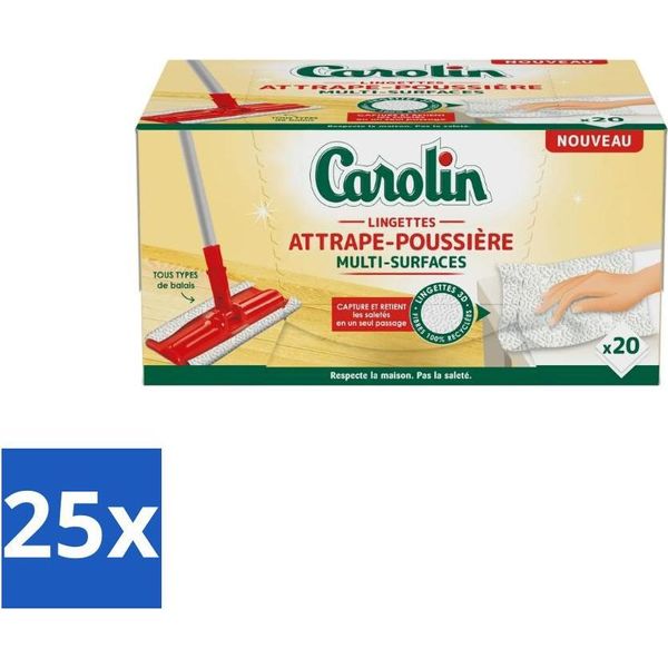 Carolin – Salviette Detergenti – Antipolvere Per Diverse Superfici – 20 Salviette - Confezione Risparmio - 25 Pezzi-image