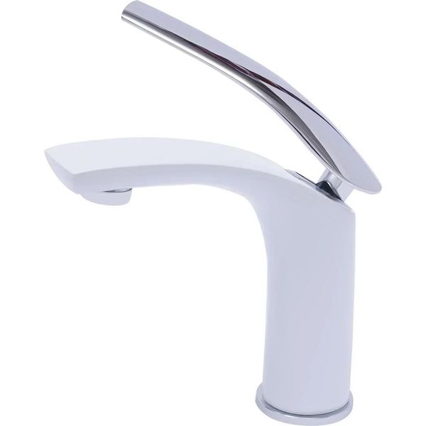 Rubinetto Per Lavabo - Miscelatore Monocomando - Ottone - Cartuccia In Ceramica - Superficie Verniciata A Forno - Moderno - Bianco-image