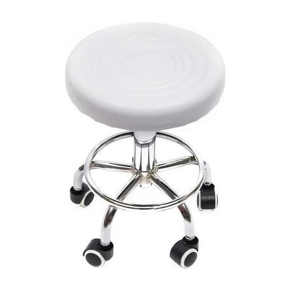 Sgabello Con Rotelle - Sgabello Da Bar/Salotto - Regolabile In Altezza - Girevole A 360° - Portata 150 Kg - 45-57 Cm - Seduta Ø33 Cm - 5 Rotelle - Avorio-image