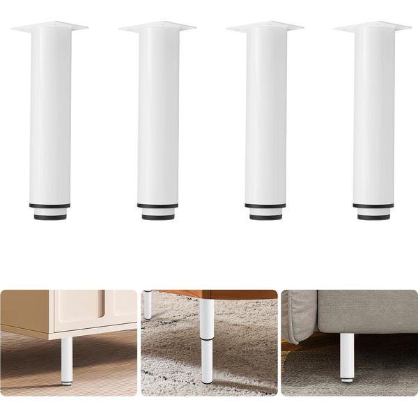 Set Di 4 Gambe Per Mobili - Piedini Regolabili - Altezza 18-32 Cm - Acciaio Laminato A Freddo, Gomma - Portata Totale 100 Kg - Bianco-image