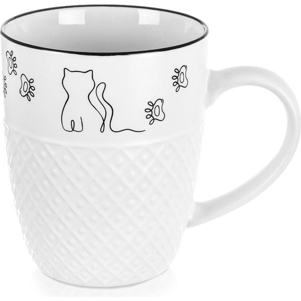 Orion | Tazza Da Caffè - Tazza Per Bere 380 Ml - Con Manico - In Porcellana - Bianco - Motivo Con Gatto - Lavabile In Lavastoviglie-image