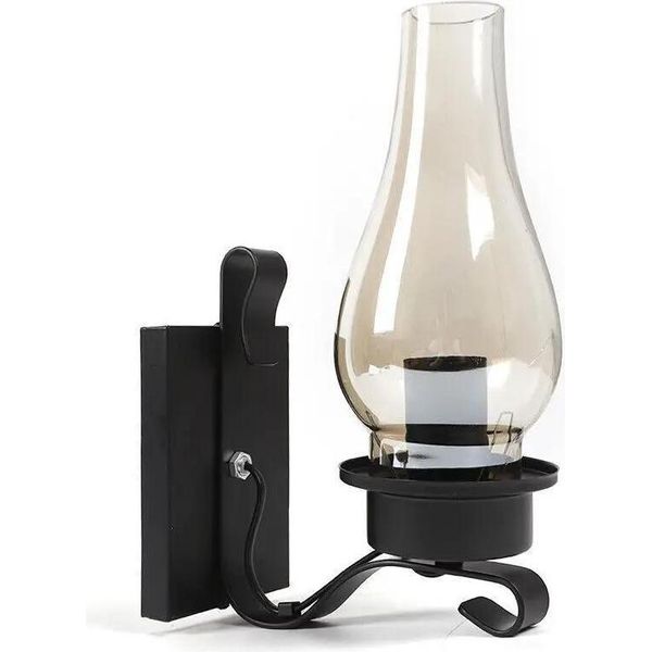 Vintage Retro - Lampada Da Parete - Attacco E27 - Dimmerabile - Ferro E Vetro - Alimentazione Ca - Lampadina Non Inclusa - Nero-image