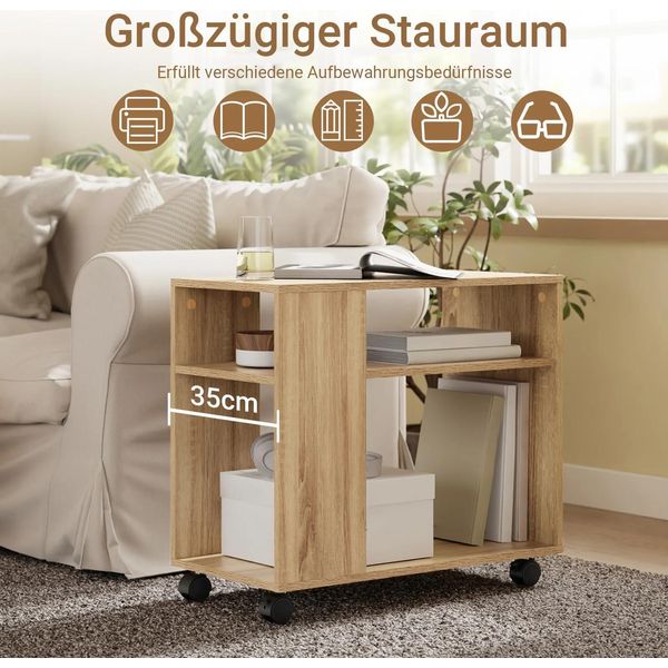 Tavolino Con Rotelle - FBT34-N - Due Ripiani - Con Vano Portaoggetti E Scomparti - Legno - Dimensioni 70×35×60 Cm - Grigio Scuro-image