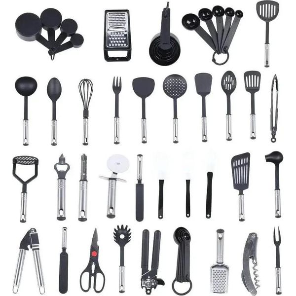 Set Di Utensili Da Cucina - Utensili Da Cucina - Metallo - Ce/Ue - Oltre 10 Pezzi - Nero-image