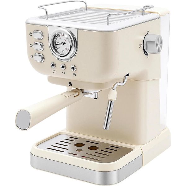Macchina Per Caffè Espresso Con Portafiltro - Semiautomatica - Pressione 20 Bar - Serbatoio Acqua Da 1,5 L - Schiumatore Per Latte - 220-240 V, Spina Ue - Compatta - Bianca-image