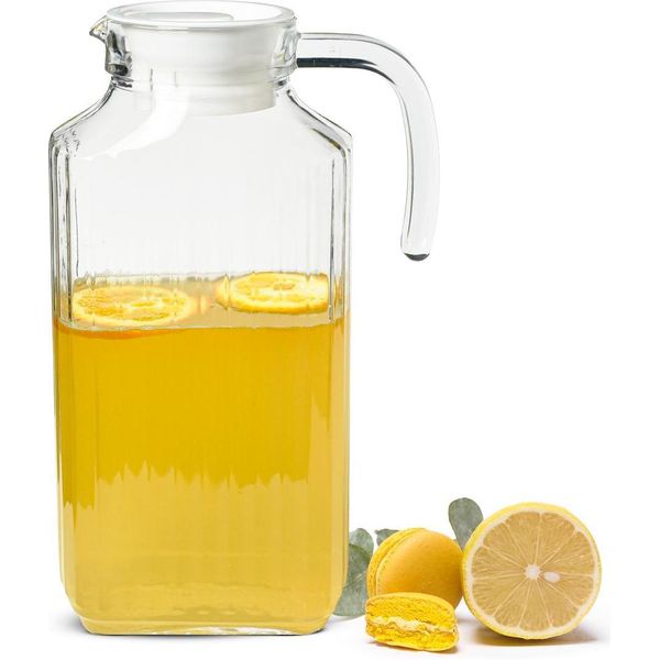 Caraffa In Vetro Da 1,8 Litri Con Coperchio E Manico – Caraffa Per Succhi Con Beccuccio, Superficie Strutturata, Lavabile In Lavastoviglie-image
