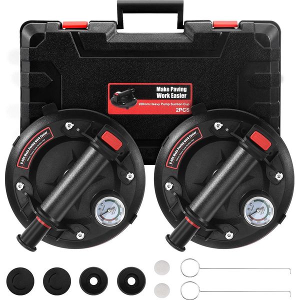 Ventosa A Vuoto - Ventosa Pesante Per Vetro 20 Cm Con Manometro - Set Da 2 - Capacità Di Carico 280 Kg - Per Vetro/Piastrelle/Granito/Finestre - Nero-image