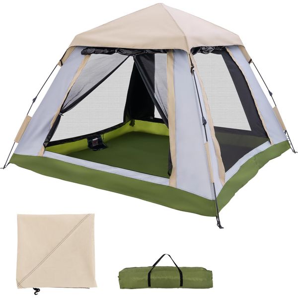 Tenda Da Campeggio Costway, Tenda Pop-Up Per 2-4 Persone, Tenda A Cupola Con Copertura Antipioggia Rimovibile, 2 Finestre Antizanzare, 2 Porte Con Cerniera E Borsa Per Il Trasporto-image