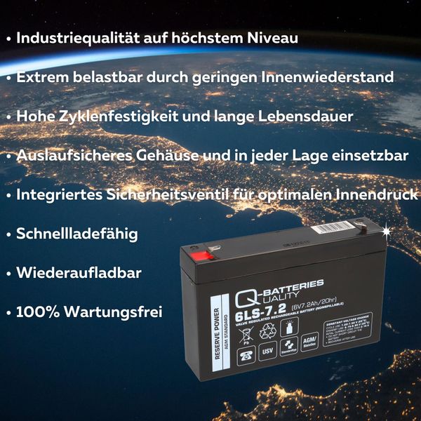 Q-Batterie 6LS-7.2 6V 7,2Ah Blei-Vlies Akku Agm Vrla-image