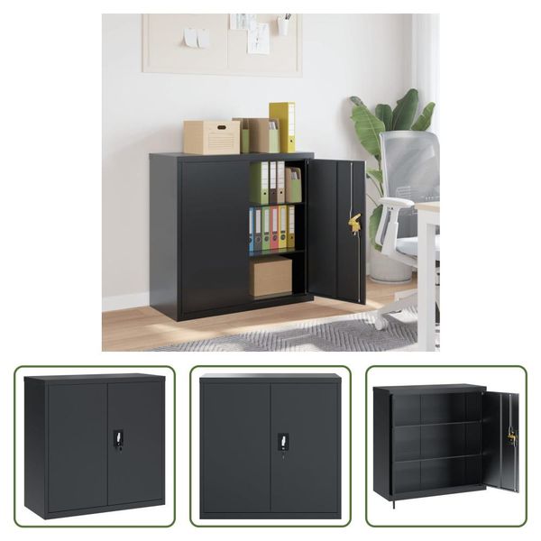 The Living Store Schedario Antracite 90X40X90 Cm In Acciaio-image
