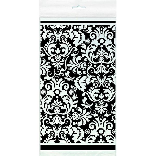 Unique Party - Tovaglia Damascata, Plastica SG23812 (Taglia Unica) (Bianco/Nero)-image