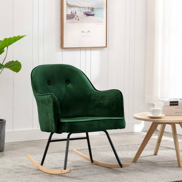 The Living Store Sedia A Dondolo In Velluto Verde Scuro-image