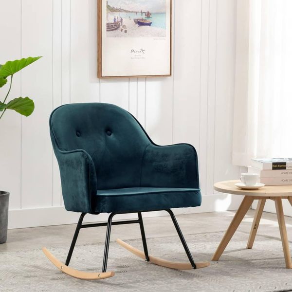 The Living Store Sedia A Dondolo In Velluto Blu-image