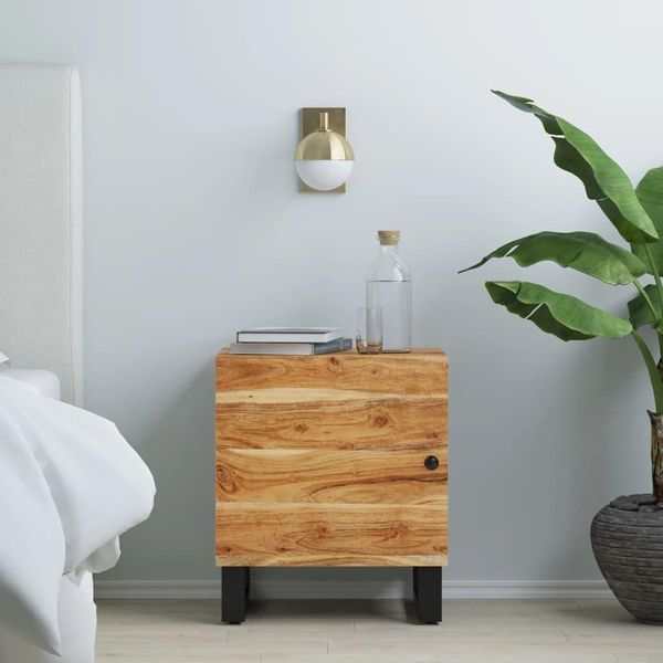 The Living Store Comodino 40X33X46 Cm In Legno Massiccio Di Acacia-image