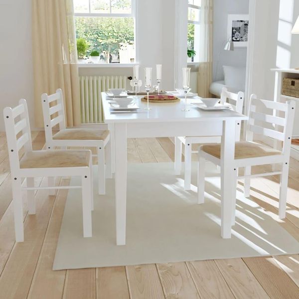 The Living Store Sedie Da Pranzo 4 Pz. Legno Di Gomma Massiccio Bianco E Velluto-image