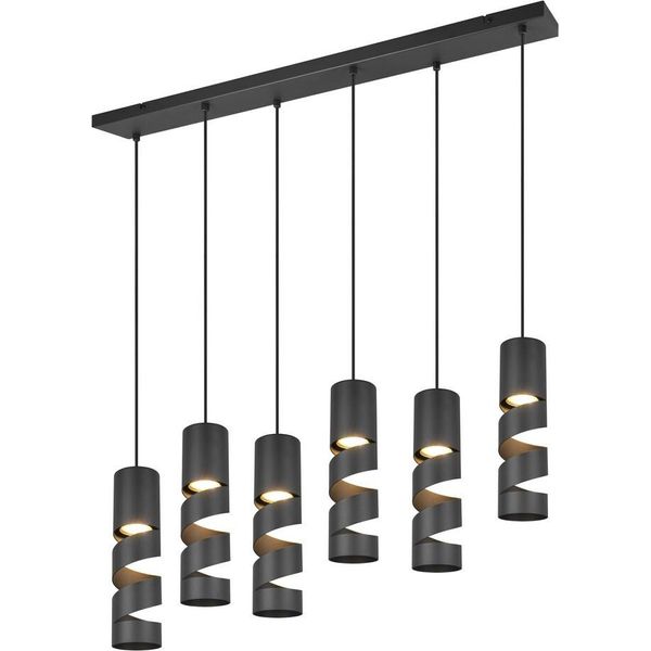 Moderna Lampada A Sospensione A Spirale Con Tubo A Nastro Nero Opaco Per Sala Da Pranzo Sopra Il Tavolo 6Xgu10 10W Stream Trio-image
