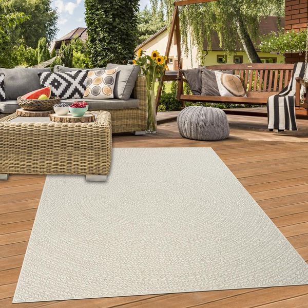 Tappeto Da Salotto Per Esterni Resistente Con Motivo A Cerchi In Color Crema Dimensioni - 160 X 230 Cm-image