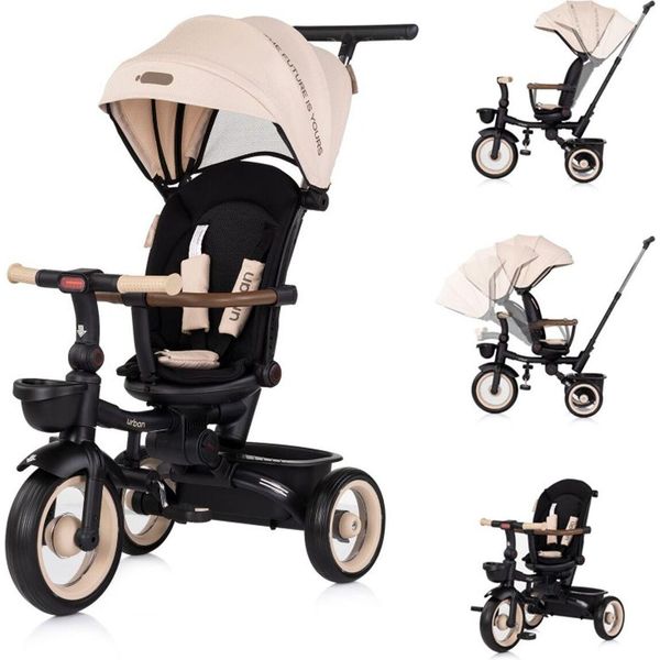 Triciclo Chipolino, Triciclo Urban Manubrio Con Luce, Sedile Pieghevole E Girevole, Cestino Beige-image