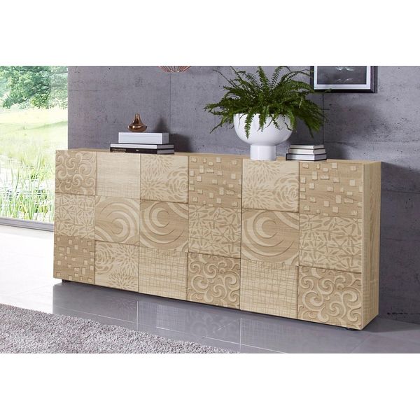 Sideboard Home Affaire "Miro", Braun (Eichefarben SäGerau Mit Siebdruck), Sideboards, Sideboard, Breite 181 Cm Mit Dekorativem Siebdruck-image