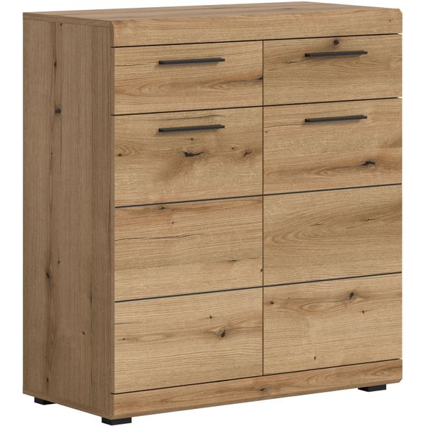 Schuhschrank Home Affaire "Siena, Breite 90 Cm, 2 TüRen, 2 EinlegeböDen, 3 FäCher, 2 SchubkäSten", Eichefarben, Weiß Hochglanz, B:90Cm H:96Cm T:37Cm, Fsc-Zertifizierter Holzwerkstoff, SchräNke, Schuhschrank, Schuhkommode, Kommode, Anrichte, Sideboard-image