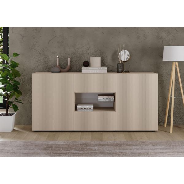 Sideboard Home Affaire "Rio Breite 181 Cm, Kommode Mit 2 TüRen U. 2 SchubkäSten", Cashmere, Front Mit Geriffelter Struktur, B:181Cm H:84Cm T:42Cm, Sideboards, Sideboard, Geriffelte Mdf-Fronten, Modern U. Elegant, Viel Stauraum-image