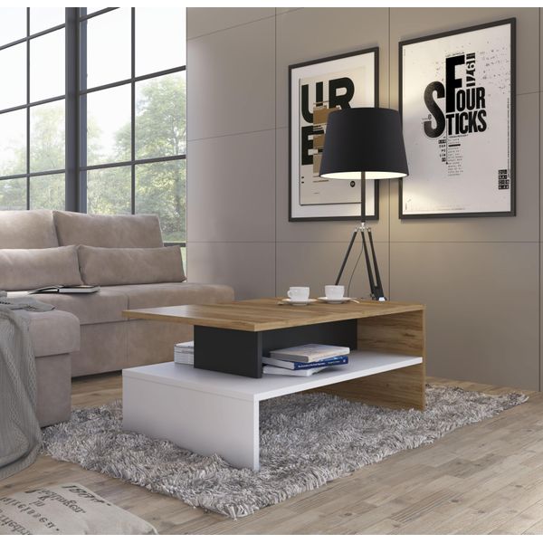 Couchtisch Home Affaire "Novena", Bunt (Alpinweiß, Catania Eiche, Schwarz, Catania Eiche), B:100Cm H:45,8Cm T:66Cm, Tische, Couchtisch Eckige Couchtische Holz-Couchtische, Breite 100 Cm-image