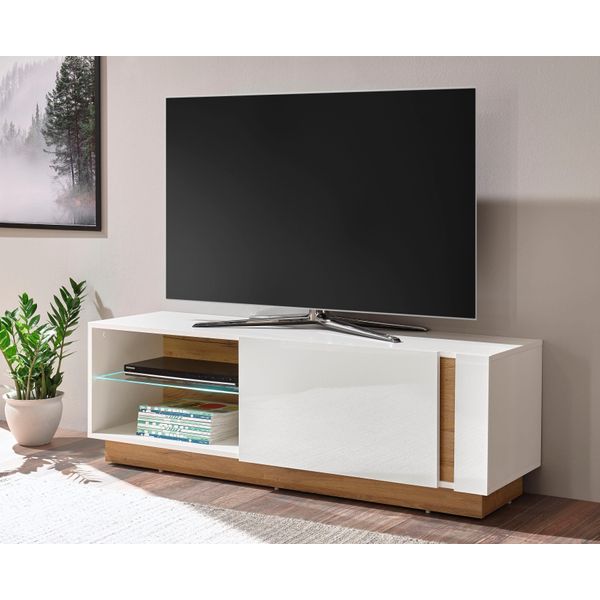 Lowboard Home Affaire "Clair Lowboard 31", Weiß (Weiß Hochglanz, Grandson Oak), B:138Cm H:46Cm T:40Cm, Holzwerkstoff, Sideboards, Lowboard, Breite 138 Cm-image