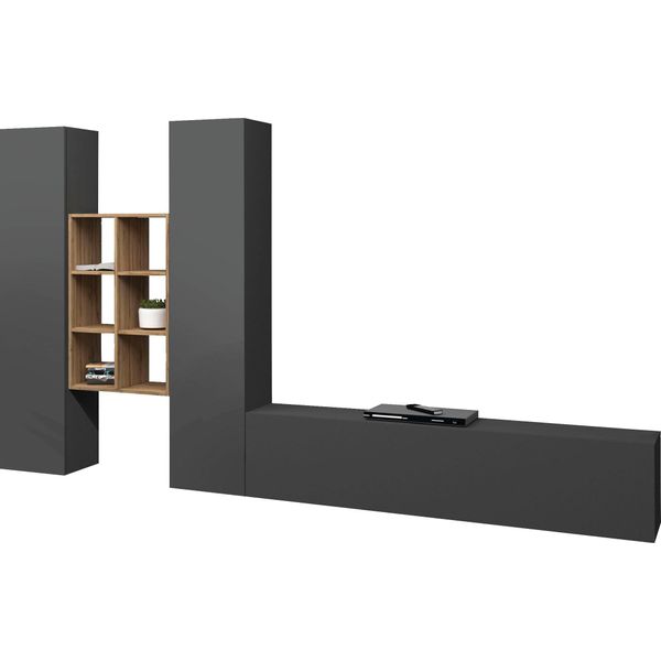 Wohnwand Home Affaire "Maruska", Grau (Anthrazit, Anthrazit), B:350Cm H:180Cm T:30Cm, Holzwerkstoff, KastenmöBel-Sets, Wohnwand-image