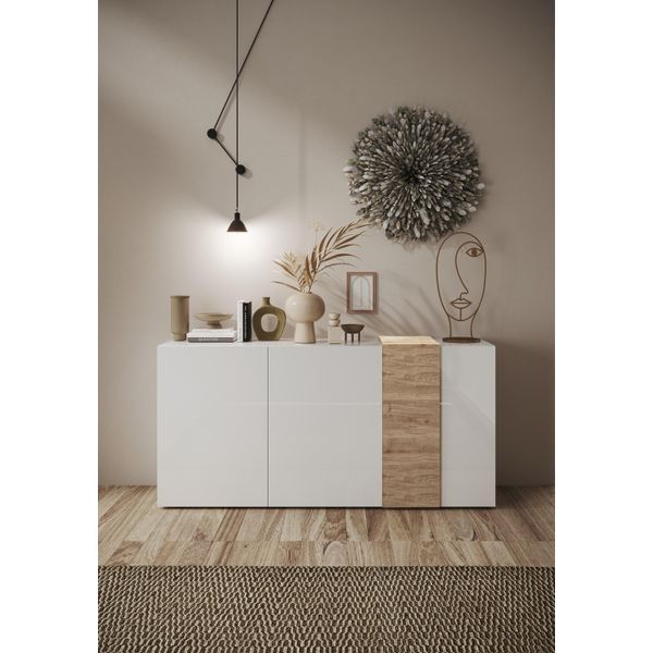 Sideboard Home Affaire "Venus, Kommode", Weiß (Weiß Hochglanz Lack, Eiche Cadiz Nb), B:181Cm H:86Cm T:44Cm, Sideboards, Sideboard, Breite 181 Cm-image