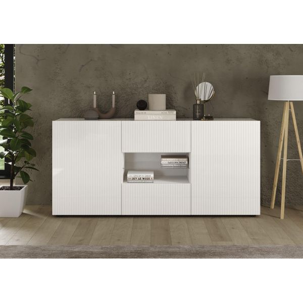 Sideboard Home Affaire "Rio Breite 181 Cm, Kommode Mit 2 TüRen U. 2 SchubkäSten", Weiß (Weiß Hochglanz Lack, Front Mit Geriffelter Struktur), B:181Cm H:84Cm T:42Cm, Sideboards, Sideboard, Geriffelte Mdf-Fronten, Modern U. Elegant, Viel Stauraum-image