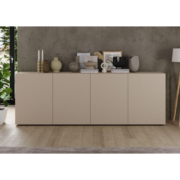 Sideboard Home Affaire "Rio Breite 240 Cm, Kommode Mit 4 TüRen, Anrichte", Cashmere, Front Mit Geriffelter Struktur, B:241Cm H:84Cm T:42Cm, Sideboards, Sideboard, Geriffelte Mdf-Fronten, Modern U. Elegant, Viel Stauraum-image