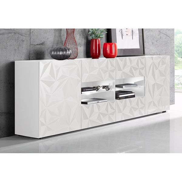 Sideboard Home Affaire "Prisma Breite 241, Kommode 2 TüRen, 4 SchubkäSten, Anrichte", Weiß (Weiß Hochglanz Lack, Weiß Mit Siebdruck Hochglanz Lack), Sideboards, Sideboard, Front Mit Elegantem Siebdruck, Grifflos, Viel Stauraum-image