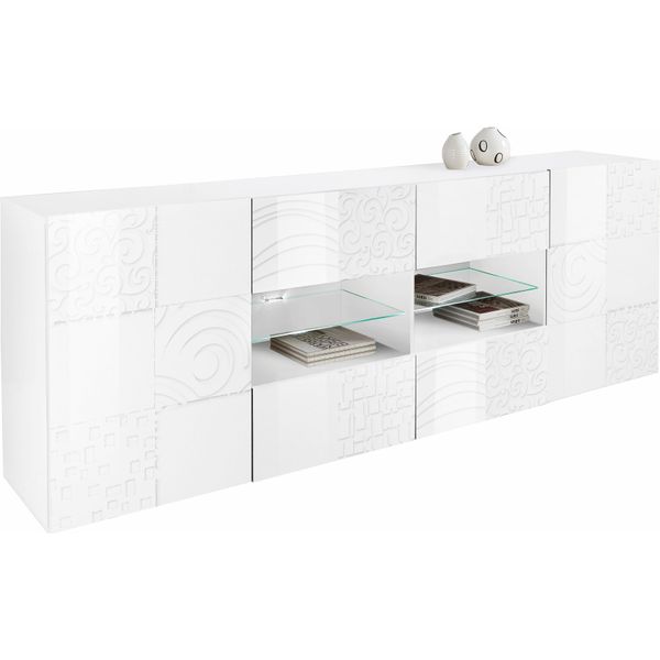 Sideboard Home Affaire "Miro", Weiß (Weiß Hochglanz Lack Mit Siebdruck), Sideboards, Sideboard, Breite 241 Cm Mit Dekorativem Siebdruck-image