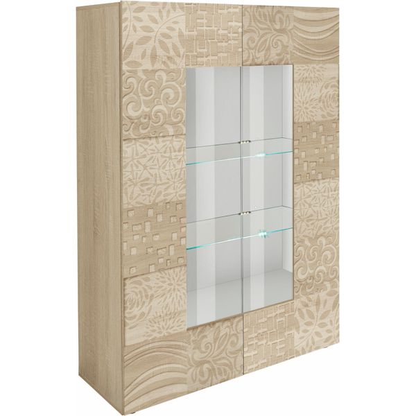 Vitrine Home Affaire "Miro", Braun (Eichefarben SäGerau Mit Siebdruck), SchräNke, Vitrine, Stauraumvitrine, HöHe 166 Cm Mit Dekorativem Siebdruck-image
