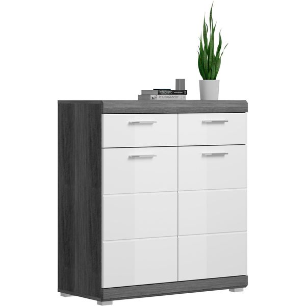 Schuhschrank Home Affaire "Siena, Breite 90 Cm, 2 TüRen, 2 EinlegeböDen, 3 FäCher, 2 SchubkäSten", Weiß (Rauchsilber Nb, Weiß Hochglanz), B:90Cm H:96Cm T:37Cm, Fsc-Zertifizierter Holzwerkstoff, SchräNke, Schuhschrank, Schuhkommode, Kommode, Anrichte, Sideboard-image
