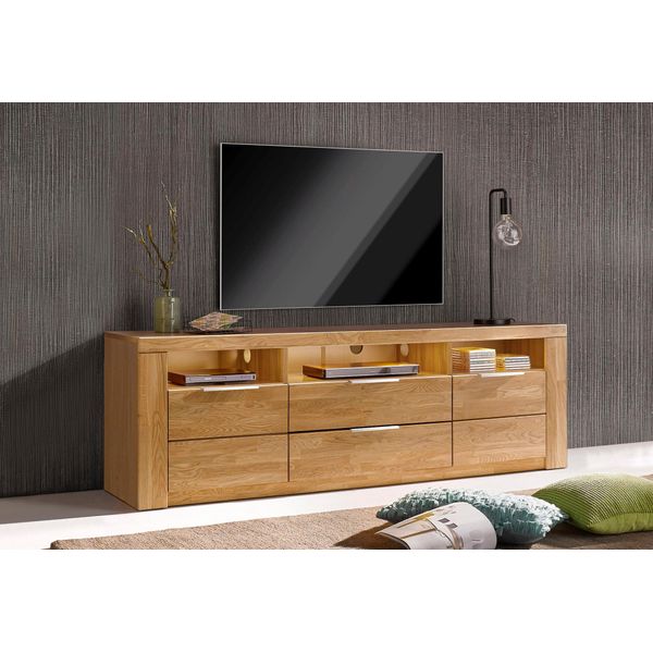 Lowboard Otto Home "Zara", Braun (Eiche Teilmassiv), B:180Cm H:57,5Cm T:40Cm, Holz Teilmassiv, Sideboards, Lowboard, Breite 180 Cm-image