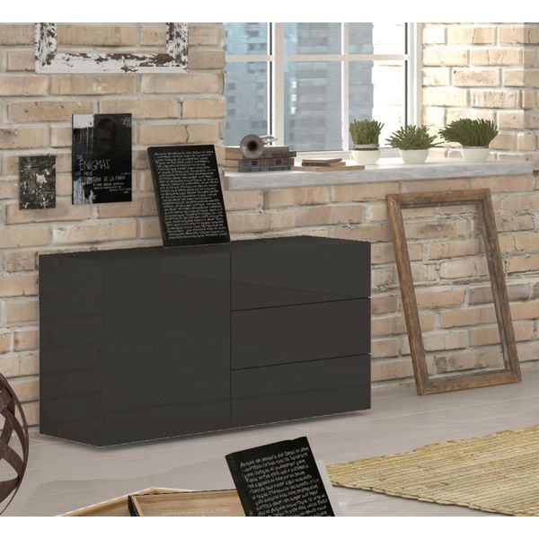 Sideboard Home Affaire "Metis", Grau (Anthrazit Hochglanz), B:110Cm H:60,5Cm T:40Cm, Sideboards, Sideboard, Breite 110 Cm-image