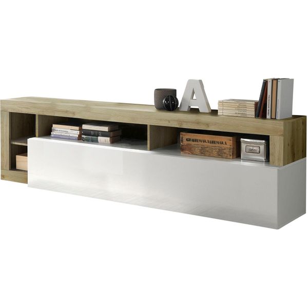 Lowboard Home Affaire "Hamburg, Tv-Bank", Braun (Weiß, Eiche Cadiz Nb), B:210Cm H:58Cm T:42Cm, Sideboards, Lowboard, Breite 210 Cm-image