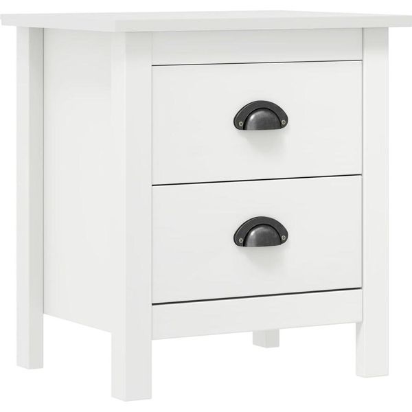 The Living Store Comodino Hill White 46X35X49,5 Cm In Legno Di Pino Massiccio-image