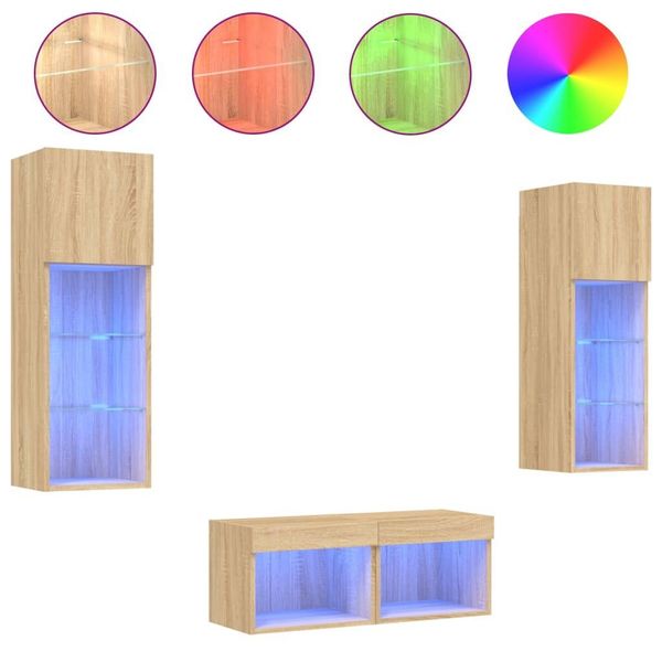 Syfax™ Mobili Tv A Muro 4Pz Con Luci Led Rovere Sonoma-image