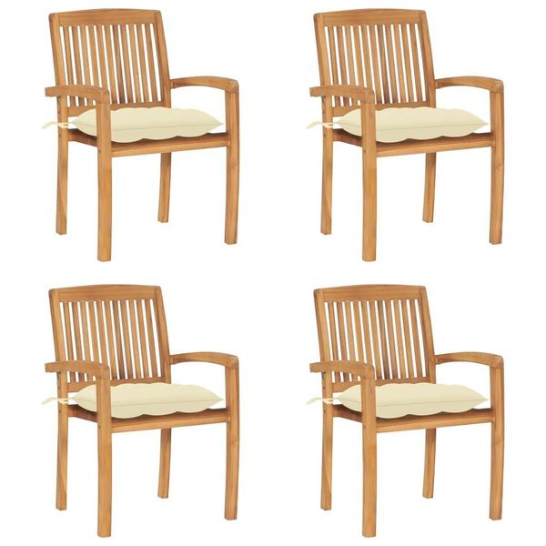 The Living Store Sedie Da Giardino Impilabili Con Cuscini 4 Pz. Legno Massiccio Di Teak-image