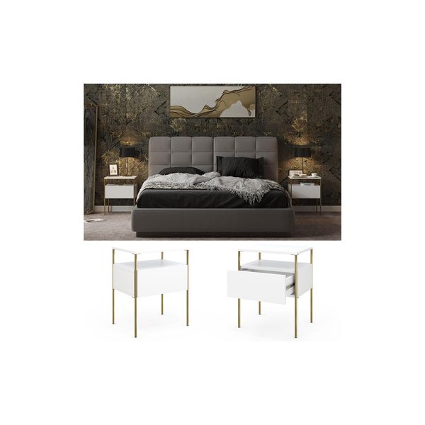 Vicco Nachtschrank Mira Weiß Gold 40 X 50 Cm 2Er Set Ablage Nachtkommode Modern-image